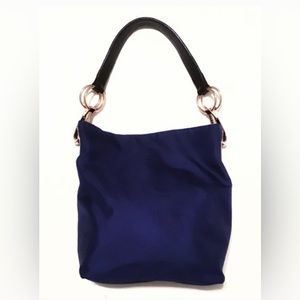 JPK Paris Nylon Bucket Tote Shoulder Bag - navy with black leather handle EUC